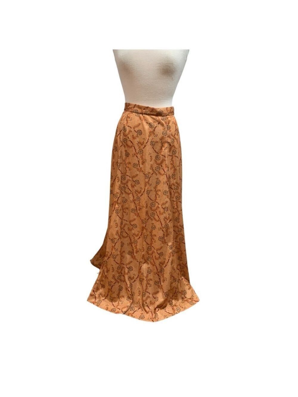 Vntg 70’s Women's handmade Orange Floral Maxi Skirt size S/M